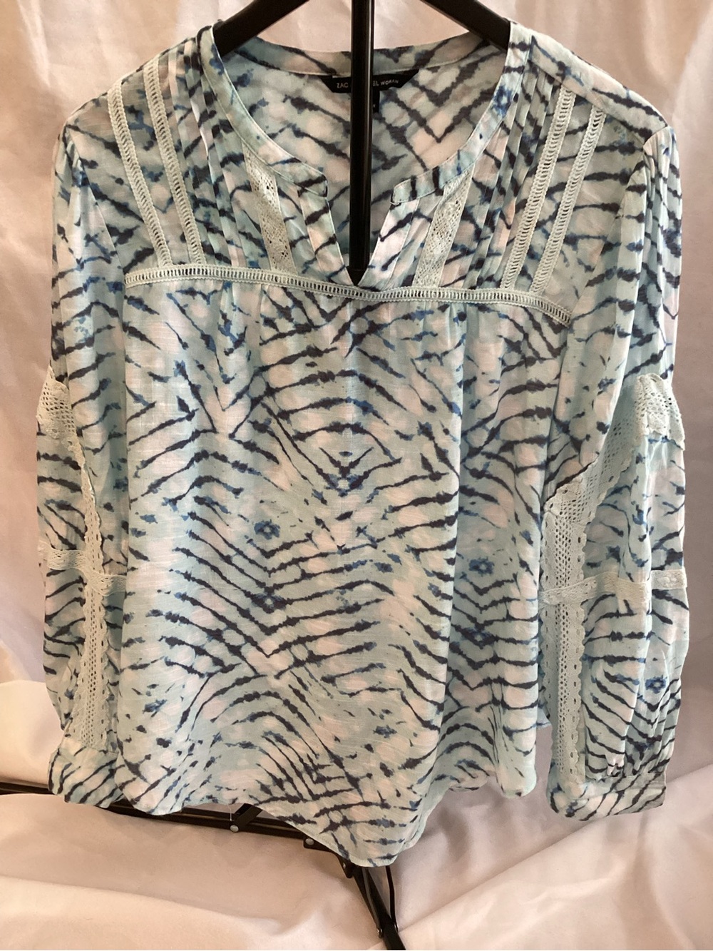 Zac & Rachel Pale Blue and Navy Tie-Dye Lace-Inset Tunic